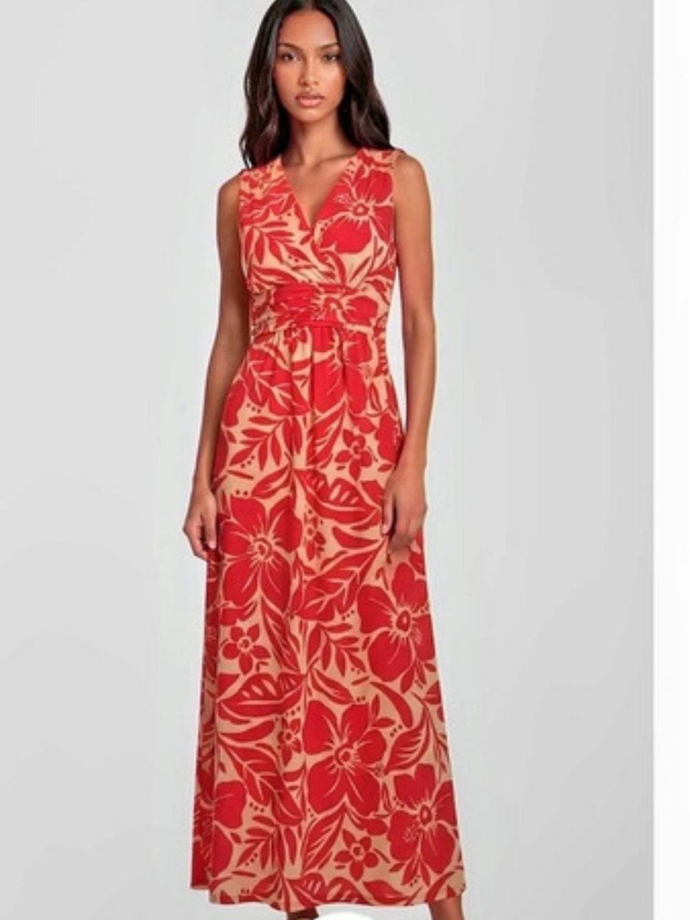 Beechers Brook Floral Maxi Dress in Pink & Beige